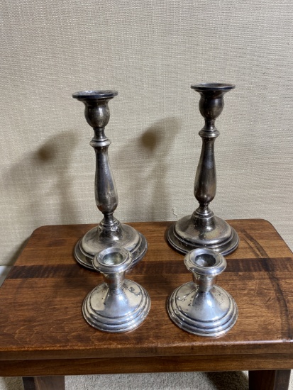 2 Pairs of Sterling Silver Weighted Candlesticks
