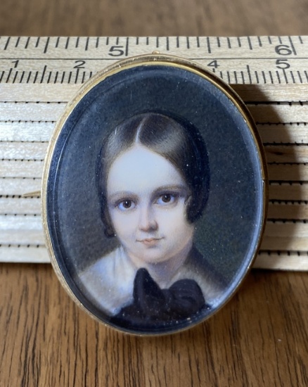 19th Century Antique Miniature Portrait Little Girl