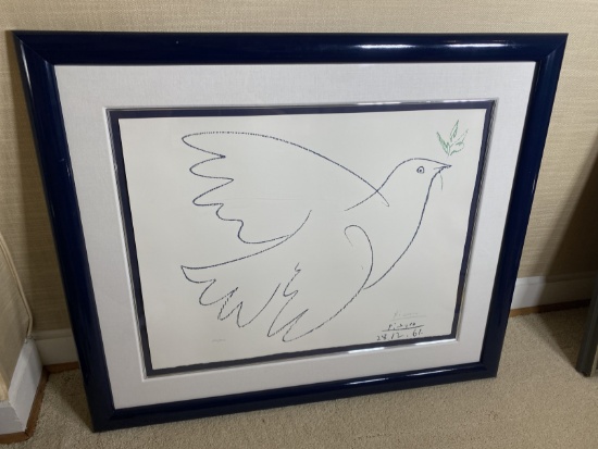 Vintage Hand Signed Picasso Peace Dove Print in Frame