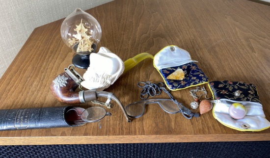 Group of Jewelry, Sterling Silver, Pipes, Glasses