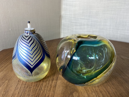 2 Signed Art Glass Pieces