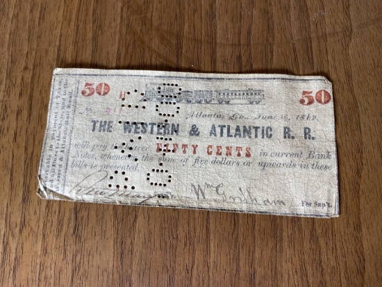 Civil War Western & Atlantic Railroad Fifty Cent Note