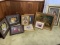 Group of Framed Art, Floor Lamp, Plate Rack & Decorative Plates