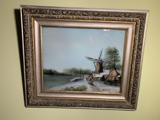 Reversed Painting on Glass "Holland Scene"