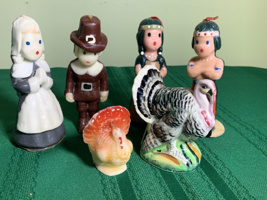 Ceramic Turkey & 5 Vintage Thanksgiving Themed Candles