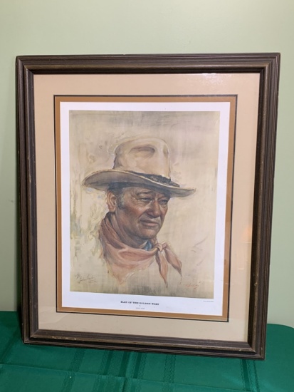John Wayne Framed & Signed Print.  See Photos