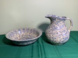 Roseville Sponge Pottery Wash Bowl & Pitcher