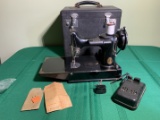 Singer Featherweight Sewing Machine with Case.  Cord Damage to Foot Pedal. See Photos