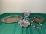 Federal Glass Footed Bowl Vase, Ladle & More.  See Photos