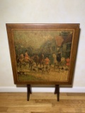 Leather Top Hunt Scene Card Table