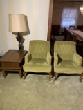 2 Parlor Chairs, Side Table & Lamp
