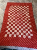 Red & White Checked Crib Quilt 63 x 39
