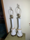 2 White Glass Bottom Lamps