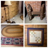Floor Lamp, Quilt Rack (Missing Bottom Cross Member) Canvas Bags, Wall Hanging & Rungs