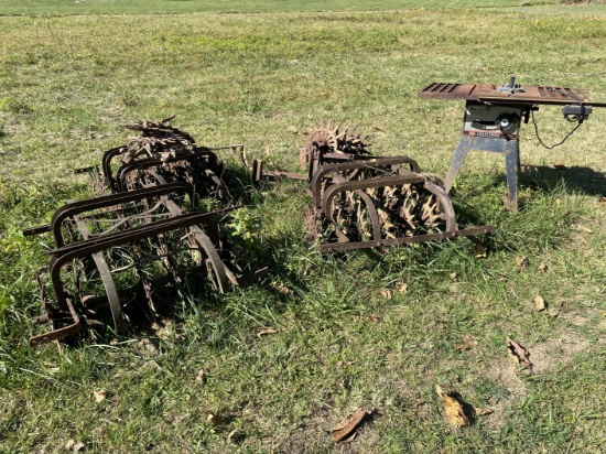 Old Primitive Plow Parts, Table Saw