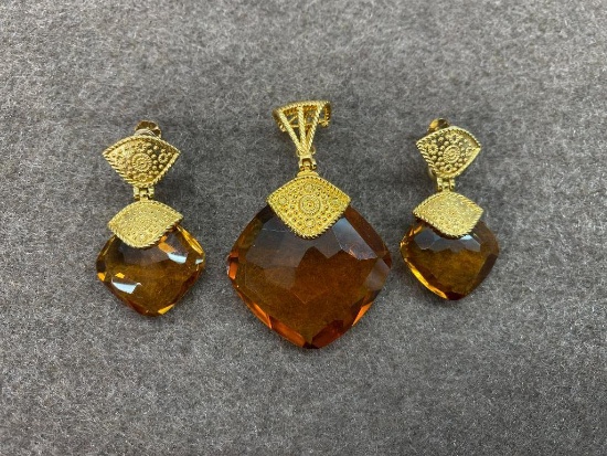 14k Gold & Spinel Earrings, Pendant - 34.4 grams