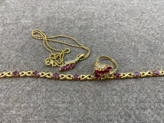 14k Gold Diamond, Ruby Ring, Necklace, Bracelet 22 grams