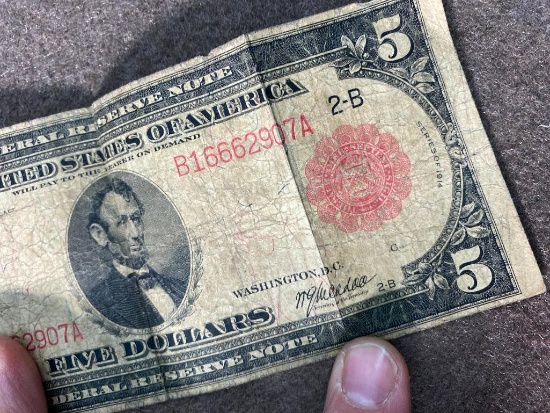 Old Red Seal $5 Bill Bank Note