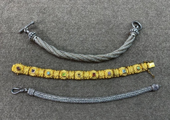 3 Sterling Silver Bracelets including Gem Set