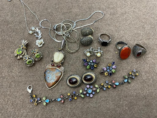 Group Lot of Sterling Silver, Gemstone Jewelry