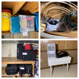 Basement Cleanout-Crafting Caning Items, Filing Cabinet, Horse Collar, Christmas Items, Luggage +
