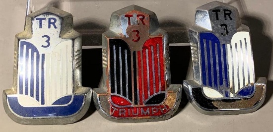(3) Triumph TR3 Chrome Shield Badges / Medallions