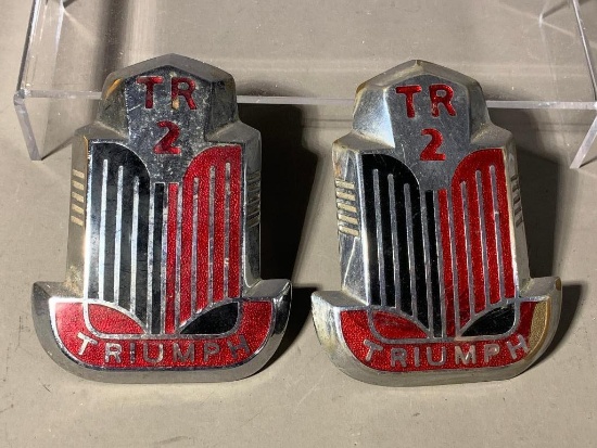 (2) Triumph TR2 Chrome Shield Badges / Medallions