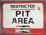 Large Size Vintage Racing Pit Area Sign Champion