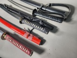 Three Katana Style Swords - Red and Black with Sheaths