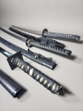 Three Black Asian Style Swords - Carved/Molded Guard and Wrapped Grip