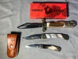 (3) Knives (1) Sheath - Hammer Brand, Whitetail Cutlery, Ocoee River
