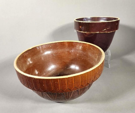 Salt Glaze Stoneware Mixing Bowl Marked USA and More