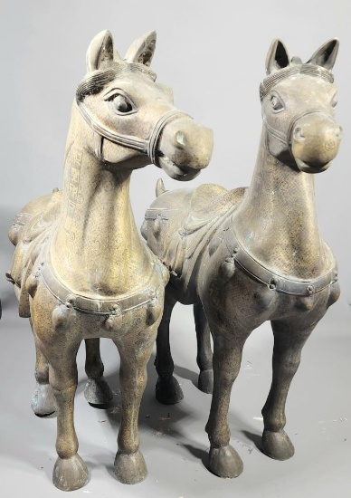 Pair of Large, Vintage Tang Dynasty Style, Feng Shui Metal War Horses