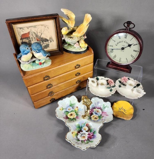 Wooden Jewelry Box, Vanity Trinket Dish, Clock and More