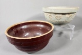 Vintage Stoneware USA Mixing Bowl and Unmarked Bowl with Fruit Decoration