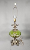 Vintage Green Glass, Cameo Lamp