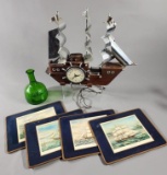 United Clock Co Ship Clock, Nautical Clipper Ship Placemats and More