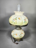 Vintage Melon Shade Dresser Lamp - Hand-painted Flowers and Butterflies