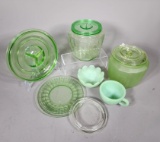 Jadeite and Green Vaseline Glass Plates Jars and More