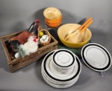Set of Wooden Bowls and Salad Tongs, Lazy Susan, Farmhouse Style Kitchen Decor and More
