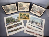 Currier & Ives Color Prints (3 Framed, 1 Unframed) & Others from a 1971 Calendar