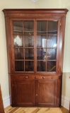 Wood Corner Display Cabinet with Glass Panels