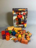 Antique Wooden Blocks & Collector Edition Nascar #94 Barbie.  Box Has Condition Issues.