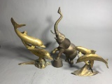 Brass Elephant & Dolphin Statues