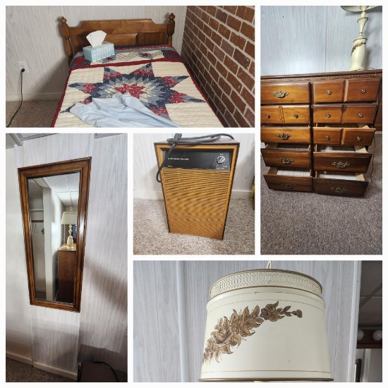 Bedroom Lot - Two Single Beds, Chest of Drawers, Lamp and More