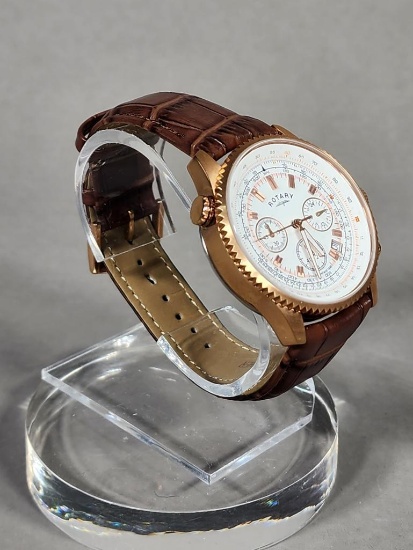 Men's Rotary Watch with Leather Strap