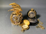(3) Pocket Watches-Franklin Mint Michael Whelan Holographic Dragon Pocket Watch with...