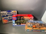 GI Joe Motorized Commando Jeep, Police Set with Case & Remote Controlled Helicopter