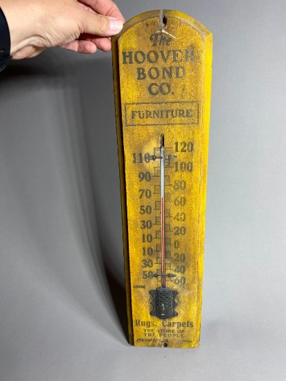 The Hoover Bond Co. Steubenville Wooden Advertising Thermometer