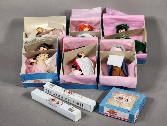 Group of Madame Alexander Dolls and Two Lace Parasol Accessories